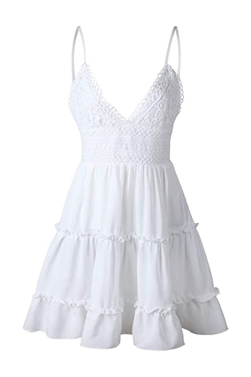 Capri Boho Lace V-Neck Dress - White