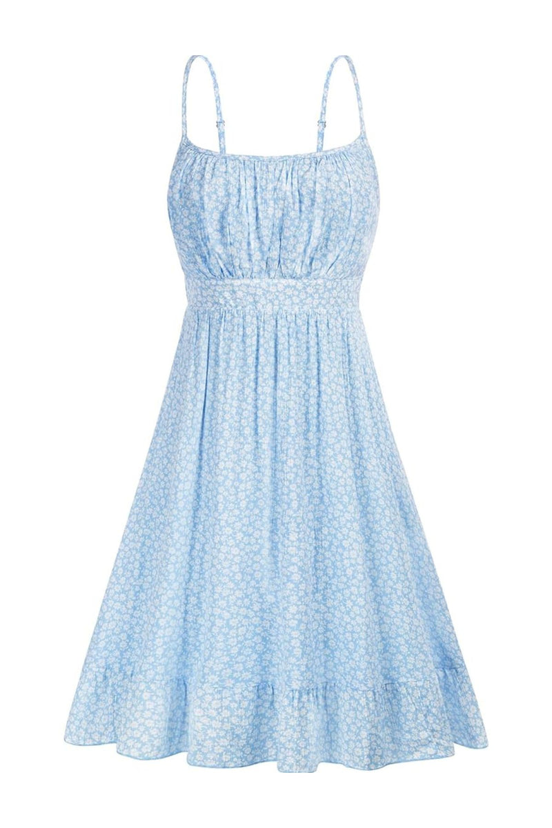 Amalfi Floral Flare Mini Dress - Blue