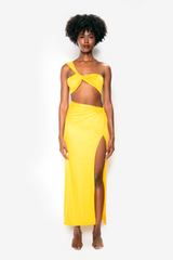 Fresca Two-Piece Crop Top & Skirt Set - Yellow - naliaswim