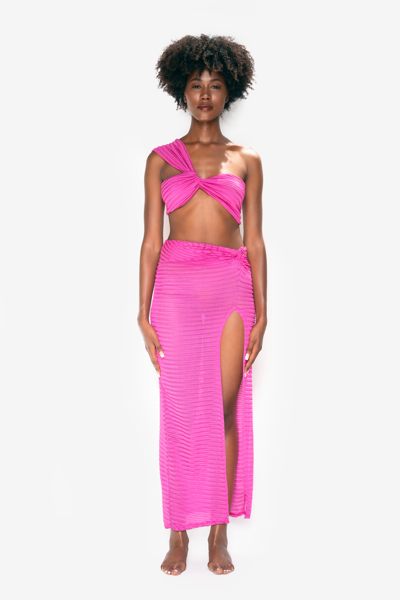 Paraiso Two-Piece Crop Top & Skirt Set - Pink - naliaswim